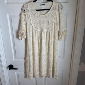 Back In The Saddle Ruffled Sleeve Scalloped Crochet Dress Boho Sz L Festival